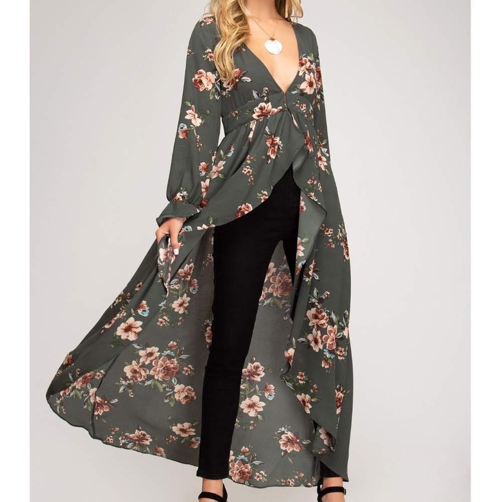 Floral Print Maxi Cardigan - Picture 1 of 6